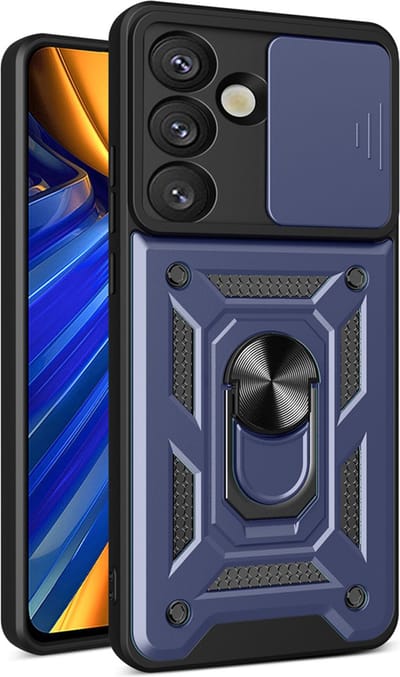 MobyDefend Hoesje - Geschikt voor Samsung Galaxy S25 - Pantsercase Met Draaibare Ring - Blauw