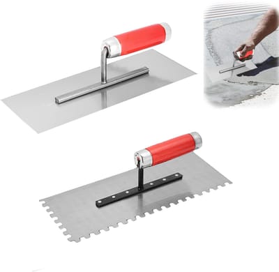 2-delige roestvrijstalen troffelset - Gladstrijktroffel - Met tweekleurige kunststof handgreep - Handgereedschap voor pleisterwerk - Voor beton, cement, gipsplaat, pleisterwerk, tegelmetselwerk, bouwhand leidingset - Zilver