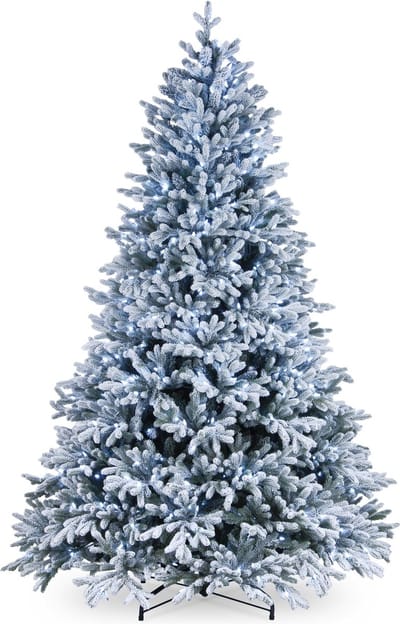 Snowy Hamilton kunstkerstboom - 228 cm - groen - Ø 152 cm - 4.598 tips - 750 ledlampjes - besneeuwd - metalen voet
