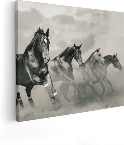 Artaza Canvas Schilderij Paarden - 100x80 cm - Groot - Wanddecoratie Dieren - Muurdecoratie Woonkamer - Schilderij Paarden In Galop