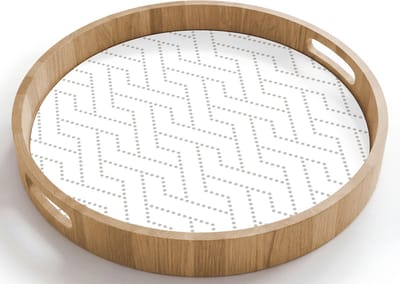 Dienblad rond 40x40 cm - Schootdienblad hout - Grafisch - Patroon - Modern - Geweven - Borrelplank rechthoek - Plateau houten dienbladen