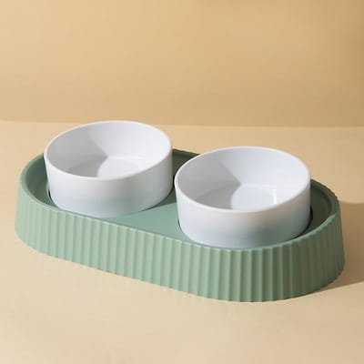 Hond Romeinse Zuil Keramische Dubbele Kom Kattenkom Kat Drinkwaterbak Anti-omval Over Huisdier Hondenschaal Hoge Hondenschaal Benodigdheden 33.5*19.8*8.8cm white
