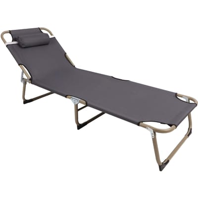Lits de camp avec oreiller en alliage imperméable confortable réglable lit de couchage pour camping piscine plage terrasse gray
