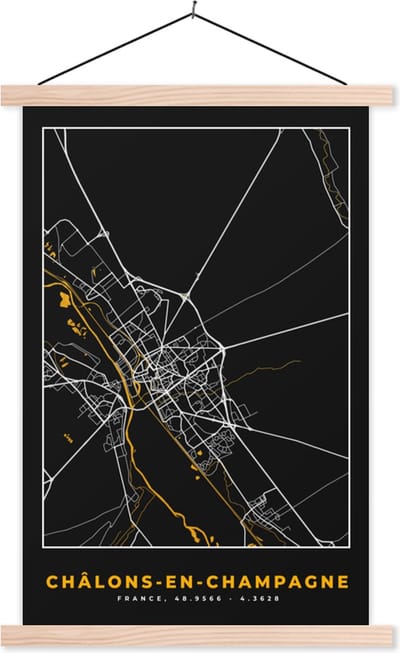 Posterhanger incl. Poster 40x60 cm - Schoolplaat - Stadskaart - Frankrijk - Plattegrond - Châlons-en-Champagne - Kaart - Textielposter - Blanke latten - Stadskaart
