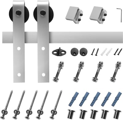 Schuifdeursysteem 1,5 M Looprail, Draagvermogen 150 Kg, Geschikt voor Deuren met Max. 762 Mm Breedte & 34,92-44,45 Mm Dikte, Enkele Deur voor Schuurdeuren, Looprail & J-Vormige Looprollen, Zilver
