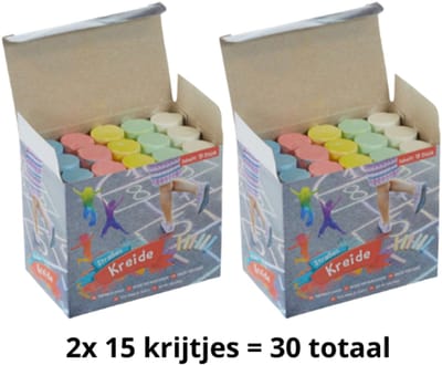 2x Stoepkrijt 15 Stuks - Blauw - Geel - Wit - Rood - Groen - 2,5 - 10,5cm - Afwasbaar met water - 30 stuks totaal