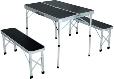 Reisset ROI Tafel + 2 Banken Zwart Aluminium/MDF Opvouwbaar