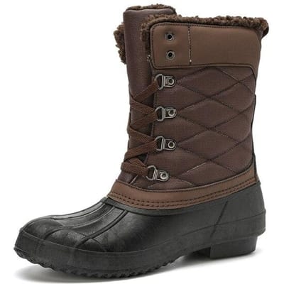 Dames Duck Boots Waterdichte Rubberen Zool Dames Regenlaarzen Vetersluiting Enkellaarsjes Bont Winter Mode Leren Schoenen Plus Maat 6 -11 37 bruin