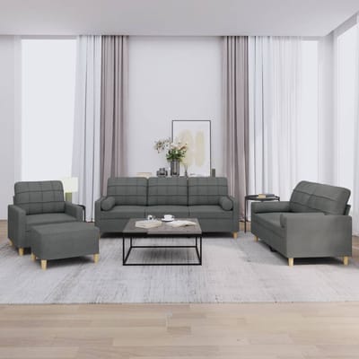 vidaXL - 4-delige - Loungeset - met - kussens - stof - donkergrijs