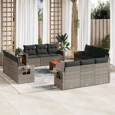 vidaXL - 13-delige - Loungeset - met - kussens - poly - rattan - grijs