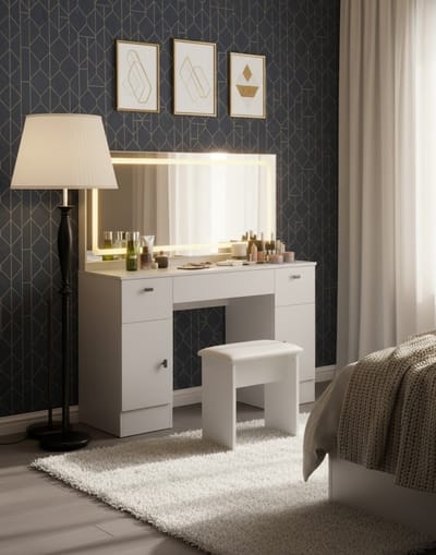 Hollywood Kaptafel - Kruk - Laden - Wit - Novihome