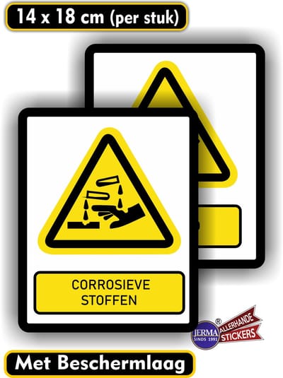 Jerma - Gevaarlijke Corrosieve stoffen - ISO norm - Stickers - set 2 st - 14x18cm - Weerbestendig