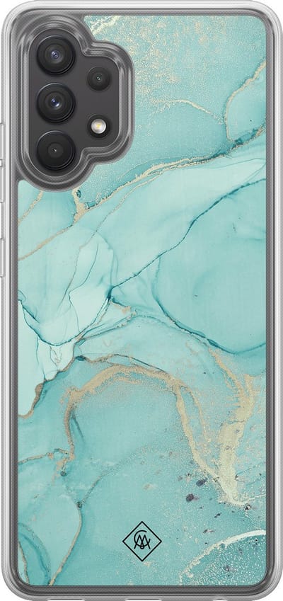 Casimoda® hoesje - Geschikt voor Samsung Galaxy A32 4G - Marmer mint groen - 2-in-1 case - Schokbestendig - Marble design - Verhoogde randen - Mint, Transparant