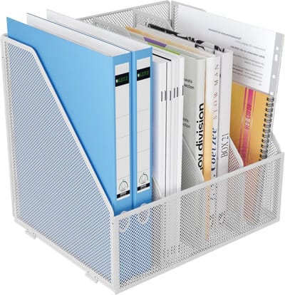 Metalen bureau-organizer A4 formaat met 4 vakken en 2 zijhouders voor documenten en tijdschriften