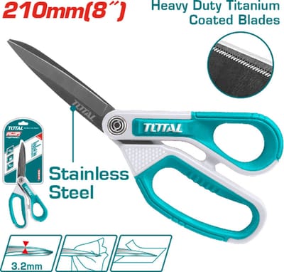 Total Tools Titanium geplateerde schaar - 3,2mm bladdikte - Speciaal voor stof, kunststof en karton