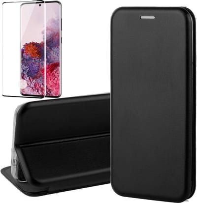 Hoesje geschikt voor Samsung Galaxy S20 - Screen Protector FullGuard - Book Case Kunstleer ThinShield Zwart & Screenprotector