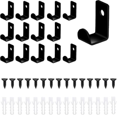 Dailygoods - 15 stuks kleerhaken, kapstokhaak, zwart, kleerhaken, wandhaken om op te schroeven, zwarte haken om vast te schroeven, metalen haken voor jassen, handdoeken, jashaken, badkamer, slaapkamer