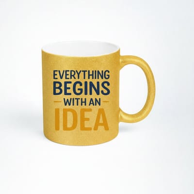 Gouden Glanzende Mok "Everything Begins With An Idea" - Inspirerende Koffiemok