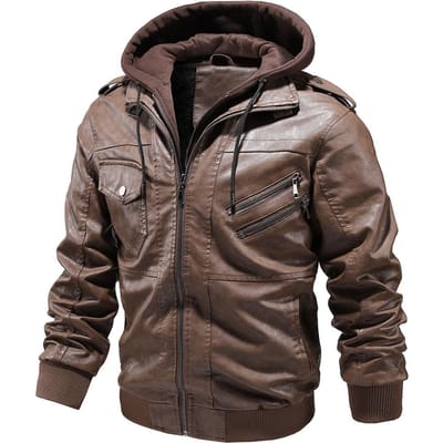 Herfst en Winter Heren Capuchon PU Leer Jas Grote Maat Casual Veelzijdige Leer Jas 5XL gray