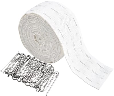 Dailygoods- Gordijntape 10 Meter - Gordijnkop voor Knijpplooi - 50 Stuks Gordijnhaken - Slijtvast en Duurzaam - Geschikt voor Lichte/Middelzware Stoffen - 70 mm Breed - Gordijnband