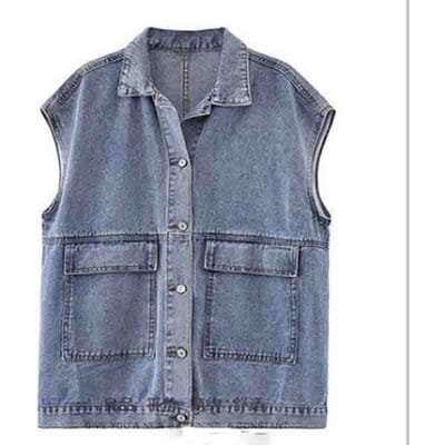 Femmes Chemise de Fond Ample à Manches Longues Version Coréenne Outil Veste en Jean Gilet Sans Manches Cardigan Décontracté S gray