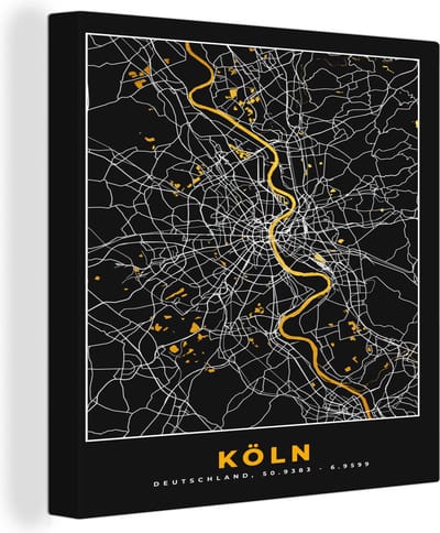 Canvas Schilderij Keulen - Goud - Plattegrond - Stadskaart - Kaart - Duitsland - 20x20 cm - Wanddecoratie