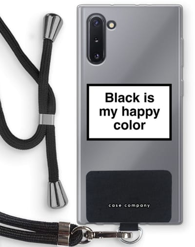 Hoesje met koord geschikt voor Samsung Galaxy Note 10 hoesje met Koord - Black is my happy color - Telefoonhoesje met Zwart Koord - Bescherming aan alle Kanten en Over de Schermrand