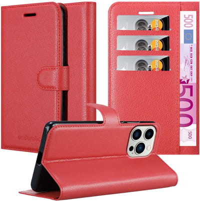 Cadorabo Hoesje geschikt voor Apple iPhone 14 PRO in KARMIJN ROOD - Beschermhoes met magnetische sluiting, standfunctie en kaartvakje Book Case Cover Etui