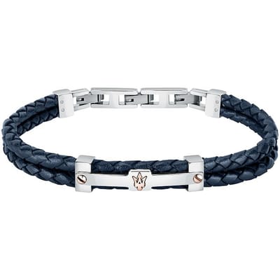 Maserati heren armband roestvrij staal, leer, gerecycled One Size Blauw 32024125