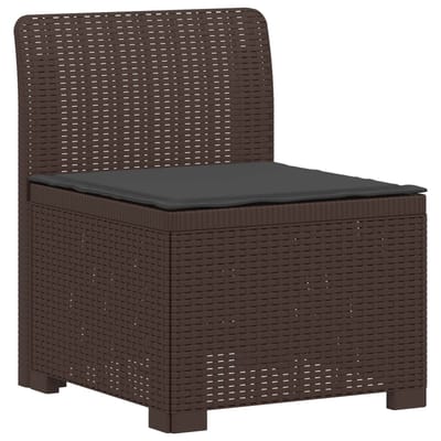 vidaXL - 3-Zits - Tu - bank - met - Kussens - Rattan - Look - PP - Bruin