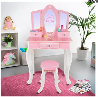 RFWR® Grote make-uptafel voor kinderen met spiegel en accessoires