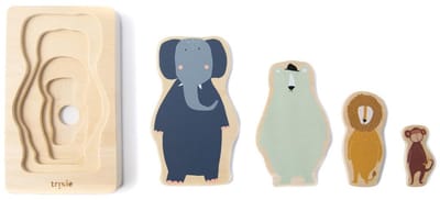Trixie Houten 4-lagen dierenpuzzel - Eerste speelgoed baby - vanaf 1 Jaar - Educatief - Voor Jongens & Meisjes