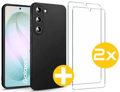 Hoesje en Screenprotector Combi Geschikt Voor Samsung Galaxy S26 - Zwarte Siliconen Hoesje + 2x Screenprotector