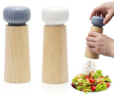 Dailygoods - Zout- en pepermolenset van hout en keramiek, 17,5 cm, handmatige kruidenmolens met instelbaar maalwerk, traploos fijn tot grof, antislip, eenvoudig navulbaar