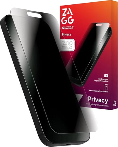 ZAGG Screen Protector Geschikt voor Apple iPhone 16 / 15 - InvisibleShield Glass Elite - Privacy Glass - Gemakkelijke Installatie - Antibacterieel