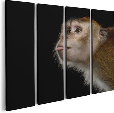Artaza Canvas Schilderij Vierluik Apenkop Met Zijn Tong Uit - Aap - 80x60 - Foto Op Canvas - Canvas Print