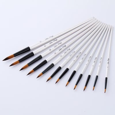 Ensemble de 12 pinceaux à pointe fine professionnels en poils de nylon pour peinture acrylique, aquarelle et à l'huile - Fournitures d'art pour artistes et artisans