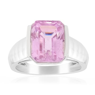 Cavill - Kunziet ring 4,038 ct - 925 sterling zilver met palladium - Achthoekige trap geslepen roze edelsteen - Elegante zilveren ring uit Afghanistan