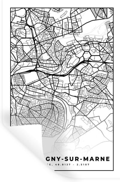 Muurstickers - Sticker Folie - Kaart - Plattegrond - Champigny-sur-Marne - Frankrijk - Stadskaart - Zwart wit - 20x30 cm - Plakfolie - Muurstickers Kinderkamer - Zelfklevend Behang - Zelfklevend behangpapier - Stickerfolie