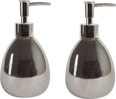 MSV Zeeppompje/dispenser - 2x - Kymi - keramiek - zilver kleur - 9 x 16 cm - 260 ml