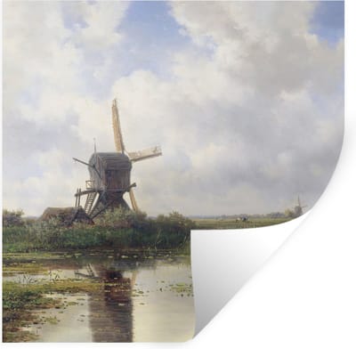 Muurstickers - Sticker Folie - Molen - Willem Roelofs - Oude meesters - Kunst - 100x100 cm - Plakfolie - Muurstickers Kinderkamer - Zelfklevend Behang XXL - Zelfklevend behangpapier - Stickerfolie