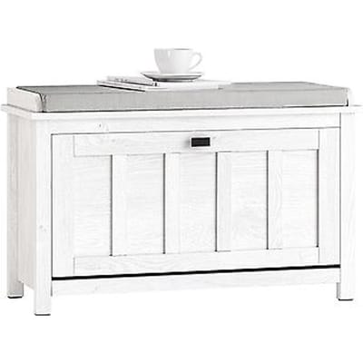 SoBuy - Schoenenkast met gestoffeerd zitvlak - 1 Lade  -Landelijk - Max. 150 kg - 80 x 30 x 50 cm - Wit / Grijs