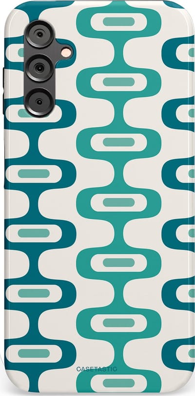 Casetastic hoesje geschikt voor Samsung Galaxy A14 (2023) 5G / Samsung Galaxy A14 (2023) 4G - Dubbellaagse bescherming - Vormen vibe - Fashion Case - Wit Petrol Lichtgrijs Mintgroen