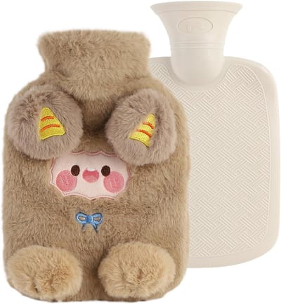 Pluche warmwaterkruik 800 ml - afneembare mantel - verlicht pijn - kinderen - vriendinnen - Kerstmis - verjaardag - kaki