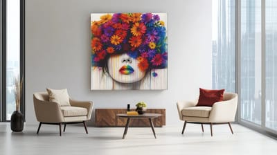 Vierkant Canvas Schilderij - Vrouw met Bloemen - Print op Canvas - 40x40x2 cm