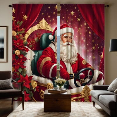 2 pièces HD rideau chaise rouge Père Noël assis cravate rouge rideau imprimé numérique style Décoration d'intérieur Décorer salon chambre t W52H63inchW132H160cm brown