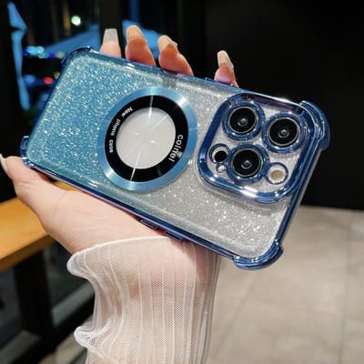 Luxe Draadloos Opladen Magsafe Glitter Telefoonhoesje Voor iPhone 11 12 13 14 15 16 Pro Max Plus Magnetische Schokbestendige Bumperhoes 16 pro max