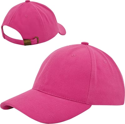 6 Panel Cap van zwaar geborsteld katoen met koperen bucklesluiting - Roze