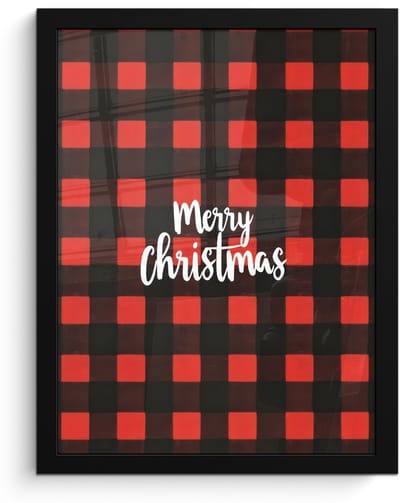 Poster in lijst - Fotolijst 30x40 cm - Posters - Geruit - Rood - Tekst - Christmas - Posterlijst zwart - Decoratie - Wanddecoratie woonkamer - Muurdecoratie slaapkamer