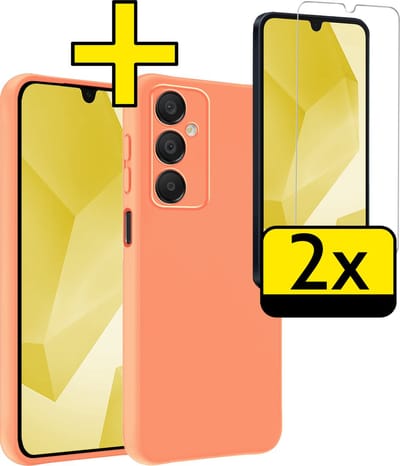 Hoesje - Met 2x Screenprotector - Geschikt voor Samsung Galaxy A16 - Sterk & Shockproof - Back Cover - Siliconen Case - Telefoon Hoes - Telefoonhoesjes - Perzik